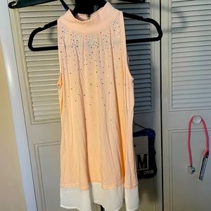 ❤️Belldini Womens Loght pink and white w Glitter Sleeveless Turtle Neck Top S